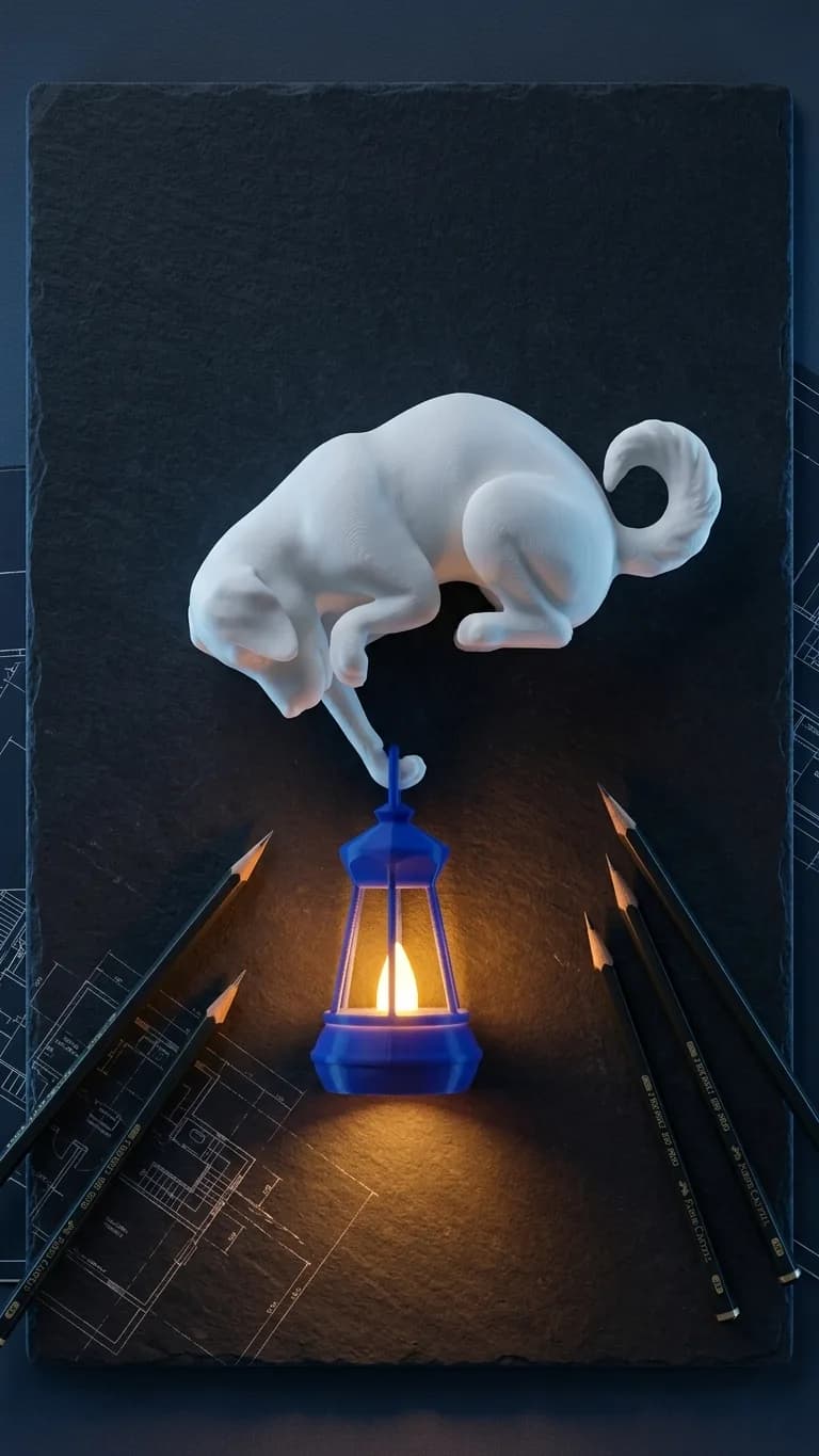 Dog Holding Lantern Night Lamp – 3D Printed Ambient Night Light