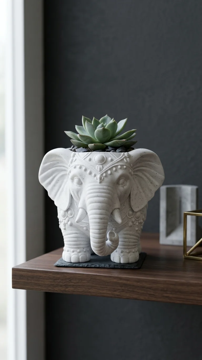 Royal Carved Elephant Decorative Planter & Vase thumbnail 4