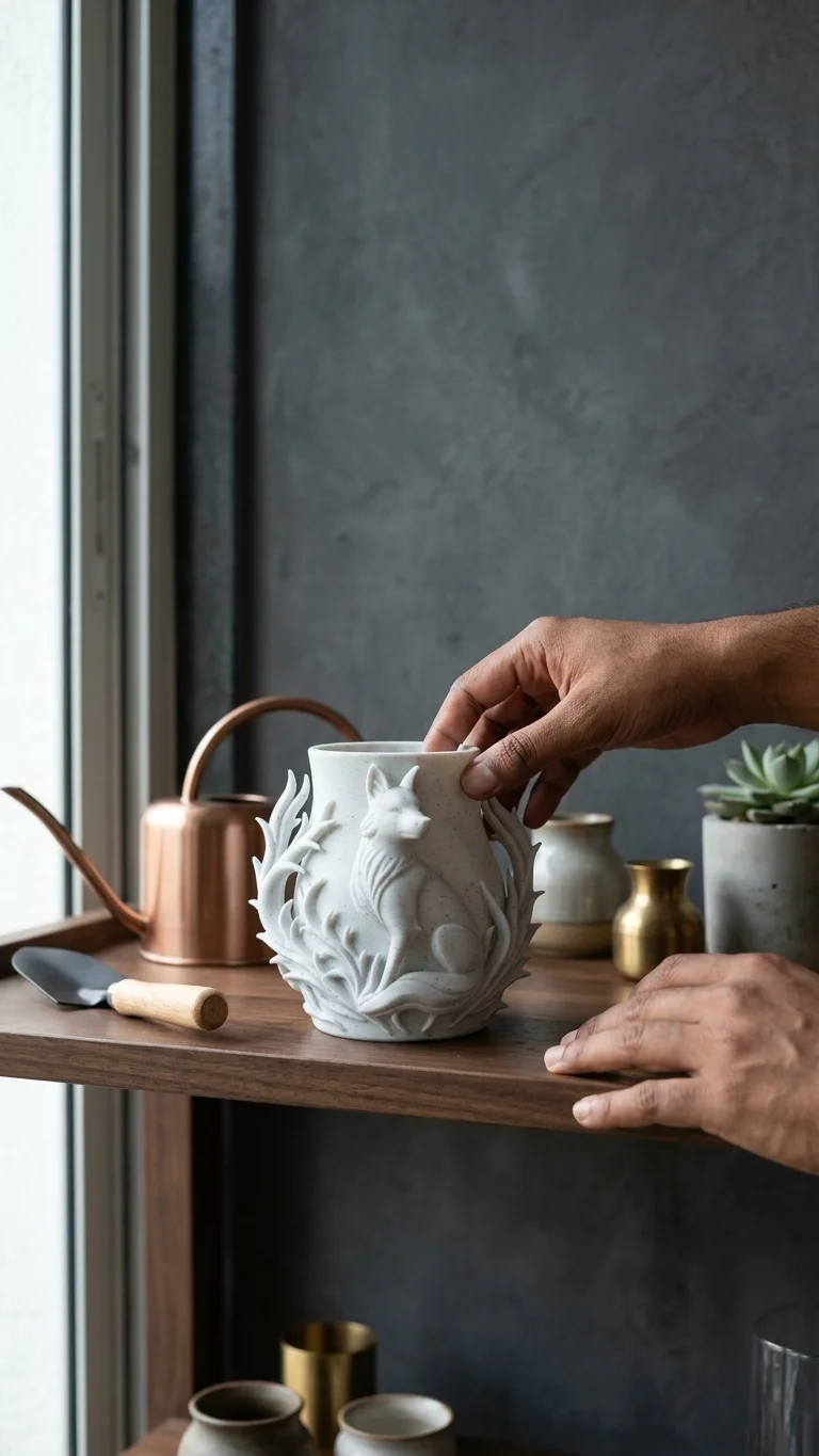 Artistic Forest Fox Sculpted Relief Vase & Planter thumbnail 4
