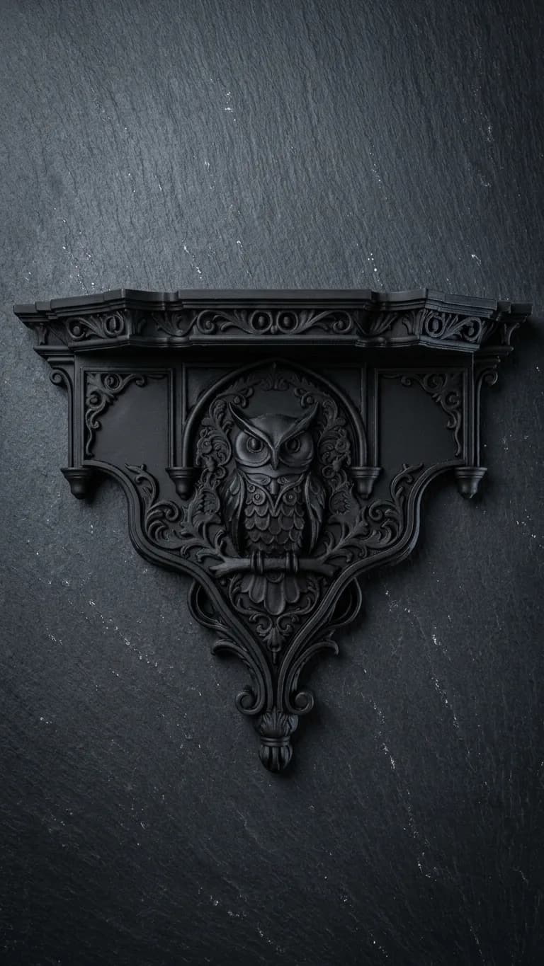 Gothic Owl Wall Shelf – 3D Printed Dark Academia Decor