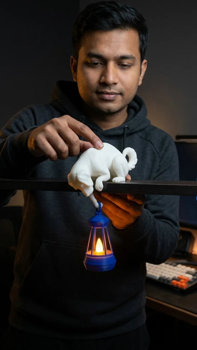 Dog Holding Lantern Night Lamp – 3D Printed Ambient Night Light gallery image 3