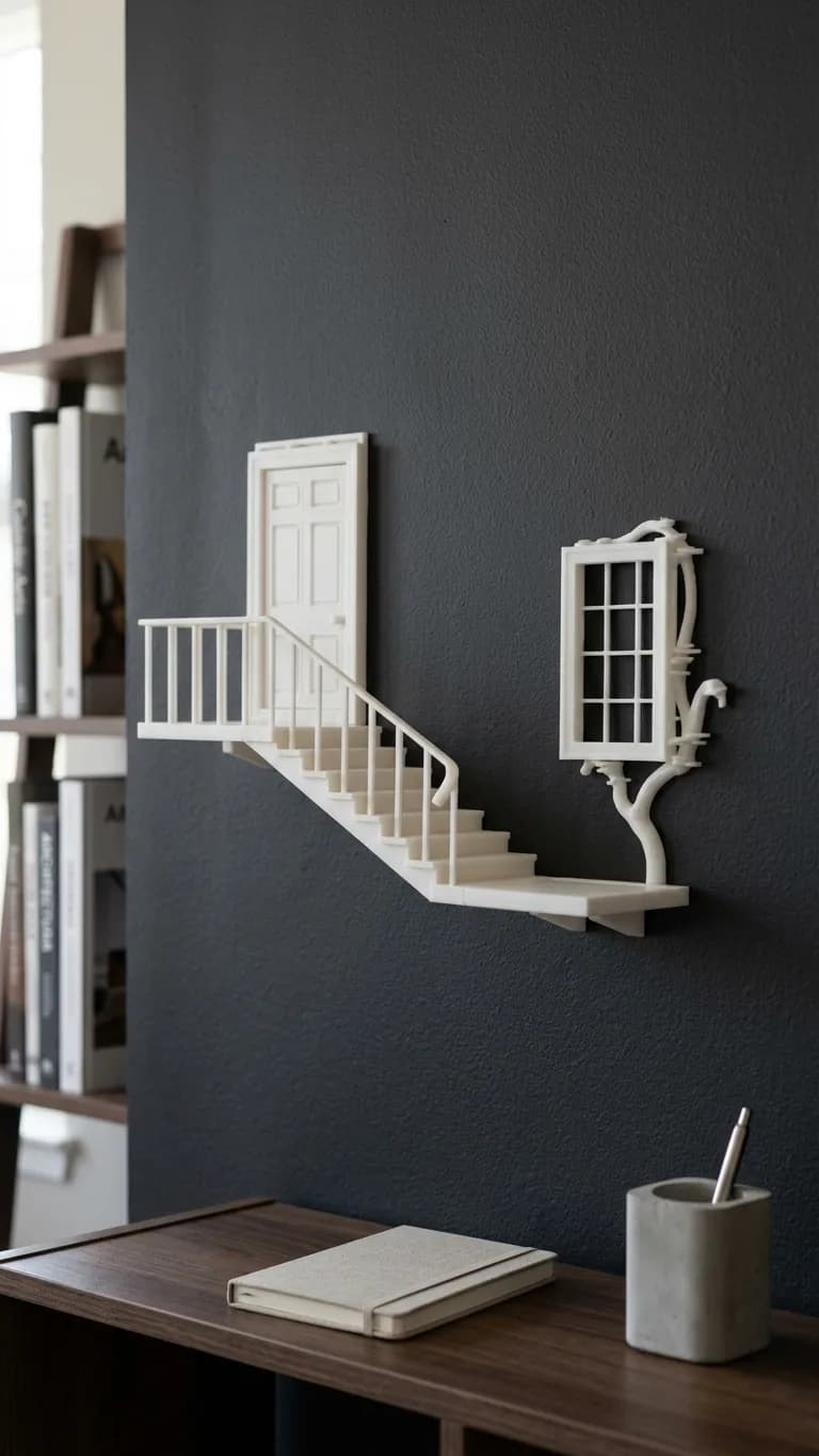Door with Staircase Wall Decor – 3D Printed Architectural Wall Art gallery image 3