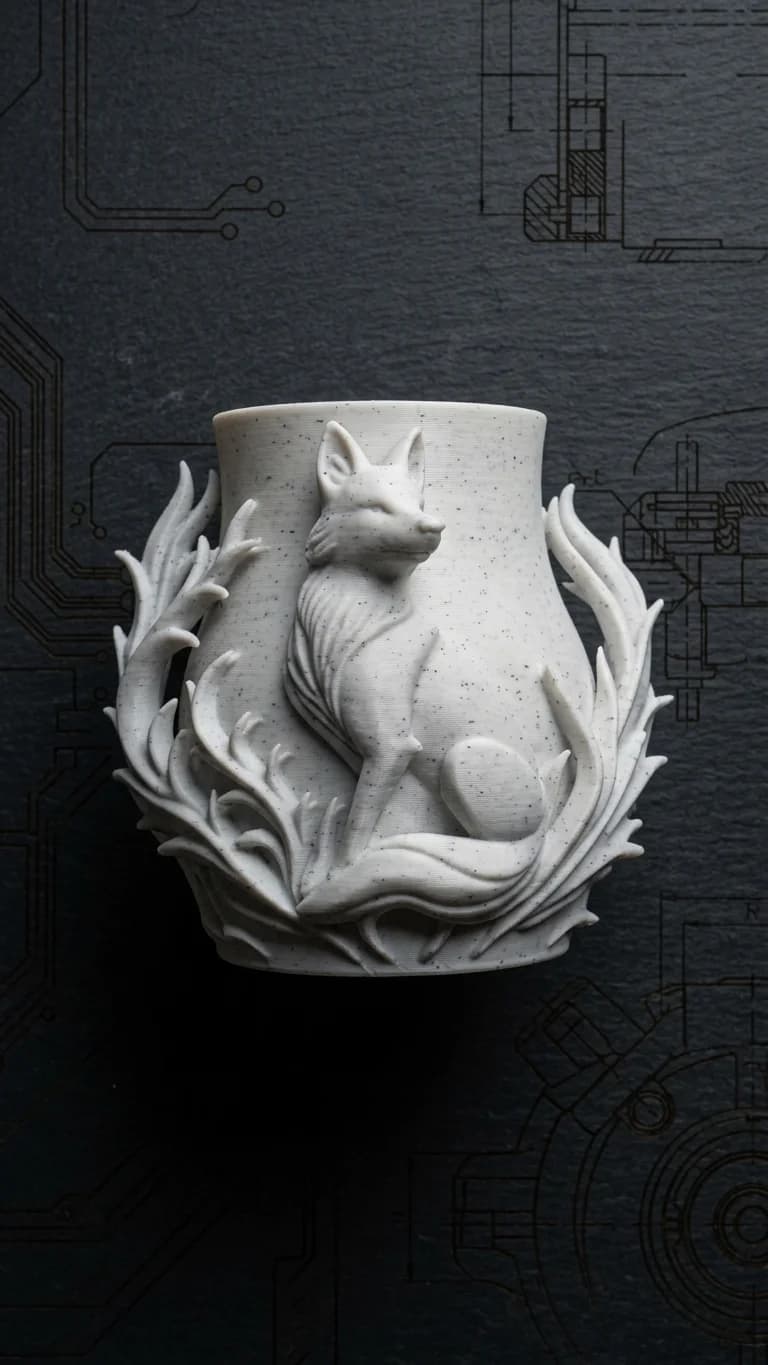 Artistic Forest Fox Sculpted Relief Vase & Planter - view 1
